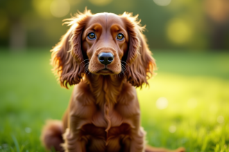 Cocker spaniel assis sur l'herbe verte en plein jour