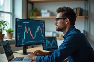 Homme analysant des données sur la plateforme Kabrax en 2026 depuis son bureau professionnel