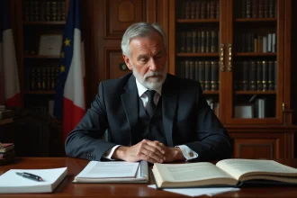 Avocat en costume noir litige civil dans son bureau