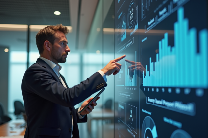 Consultant energie homme regardant un tableau digital