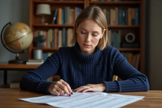 Femme consultant une liste d'étoiles imprimée pour vérifier un nom d'astre