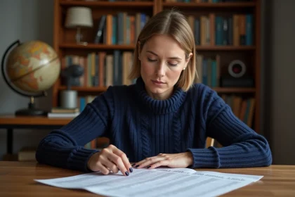 Femme consultant une liste d'étoiles imprimée pour vérifier un nom d'astre
