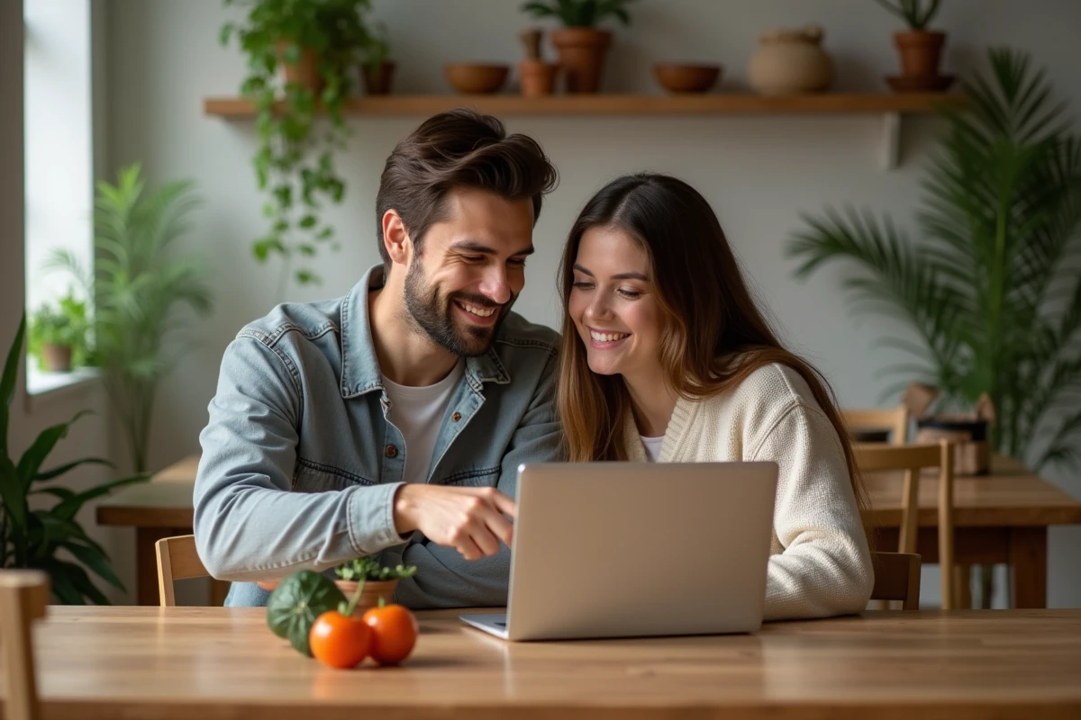 Couple passant leur première commande en ligne sur Carrefour Drive pour profiter d'un code promo de réduction