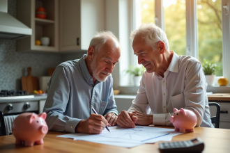 Couple mature discutant finances à la maison