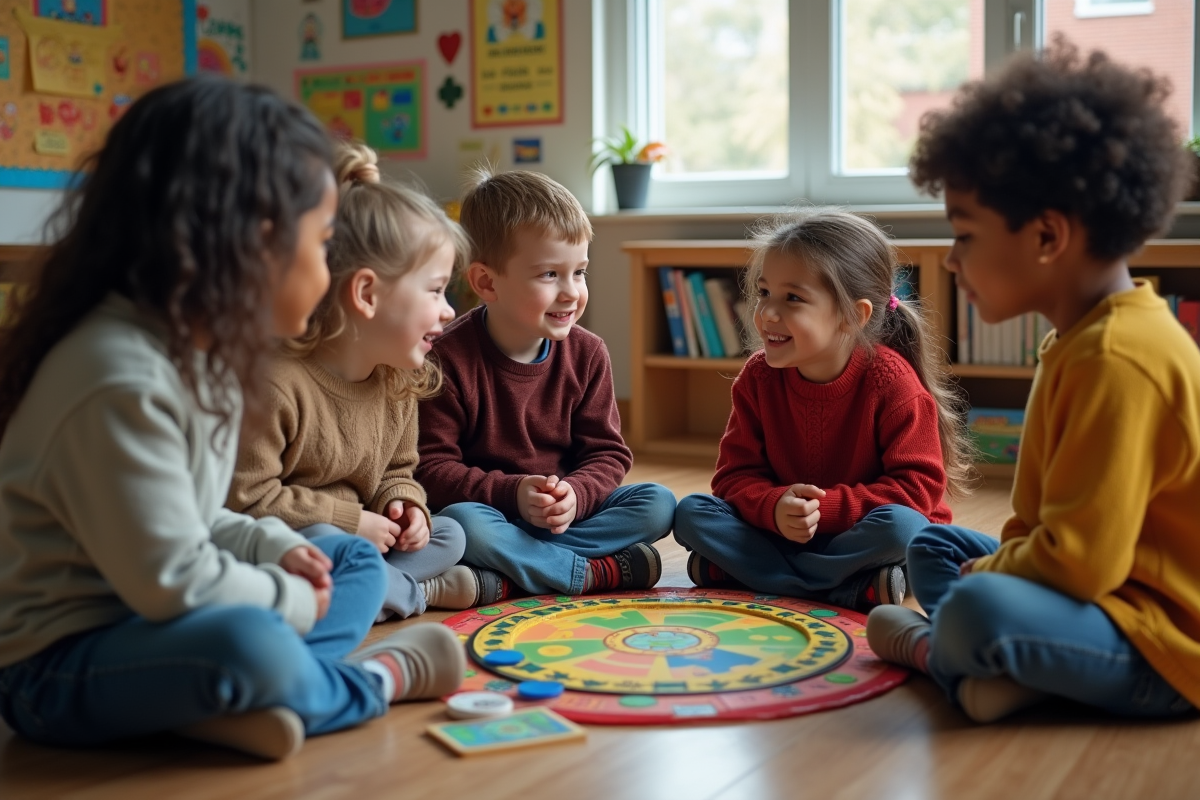 Groupe d'enfants en classe jouant à un jeu éducatif