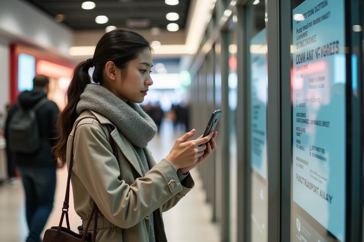 Jeune femme consulte un panneau d