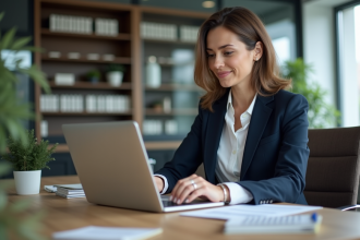 Femme professionnelle en bureau avec graphiques de credit