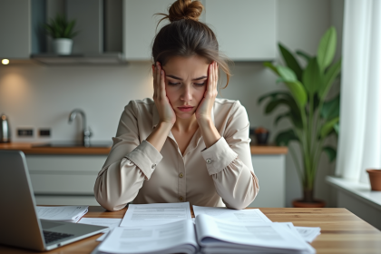 Jeune femme préoccupée par ses factures impayées