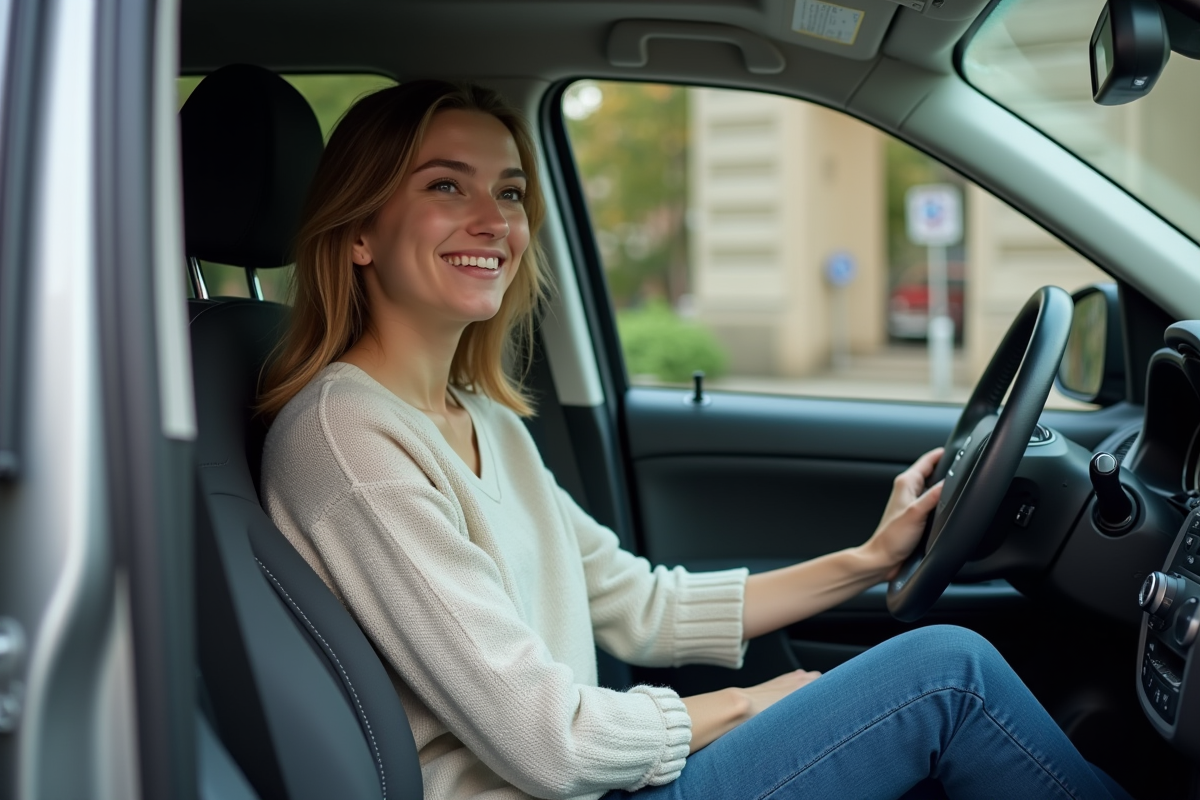 Jeune femme dans un SUV en ville