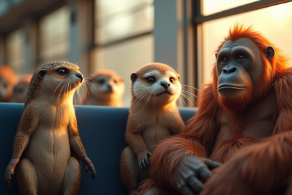 Groupe d'animaux divers dans un train lumineux