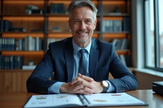 Homme d'affaires en costume dans un bureau moderne