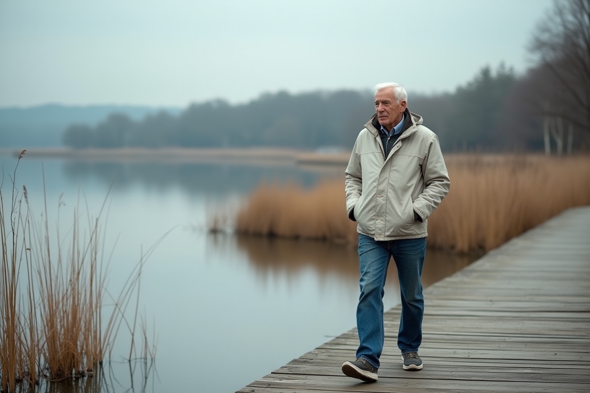 Homme âgé marche le long d