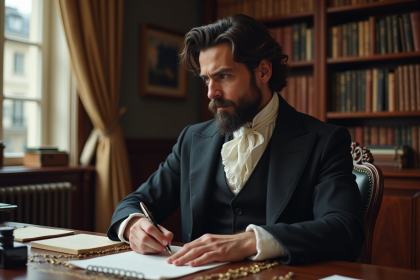 Portrait d'un homme pensif en costume XIXe siècle dans un bureau parisien