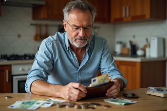 Homme d'âge moyen regardant son portefeuille vide