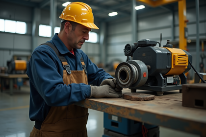 Ingénieur en travail avec outil robuste dans atelier industriel