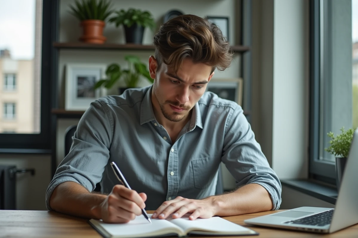 Jeune homme concentré travaillant à son bureau