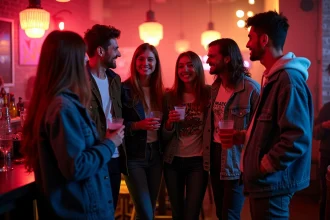 Groupe de jeunes dans un club techno parisien