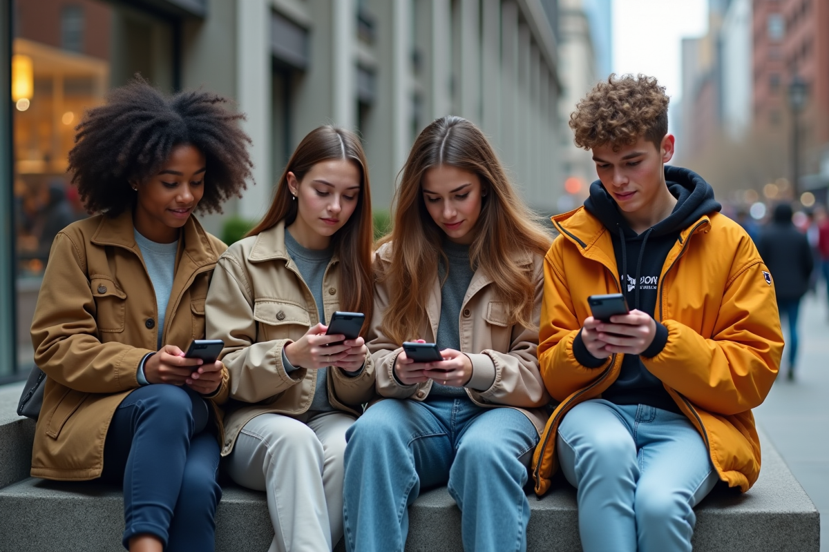 Groupe d'adolescents en streetwear dans la ville