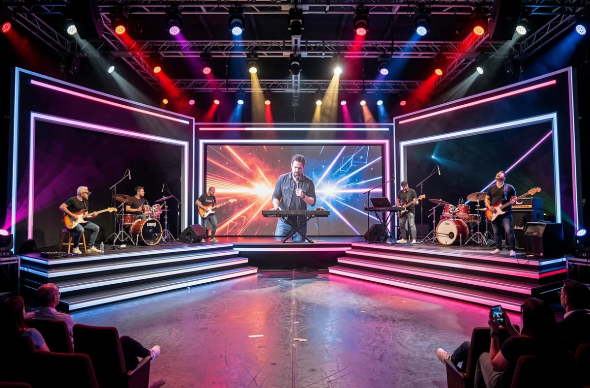 Plateau d'émission musicale avec un groupe de musiciens